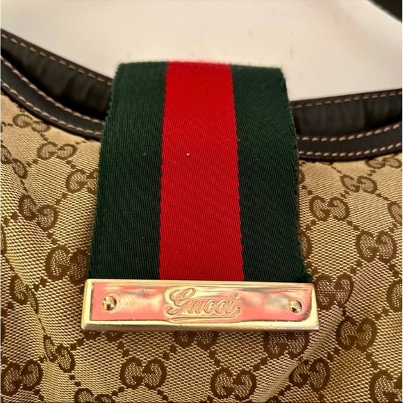 Gucci Tan and Green Hobo Bag with Signature Webbing - Picture 7 of 10